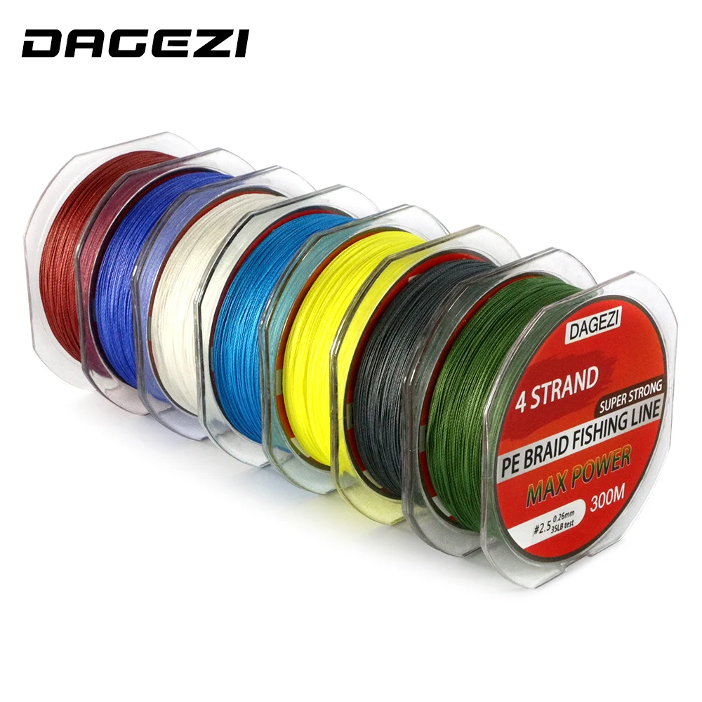Суперпрочная 4 жильная плетеная рыболовная леска DAGEZI 300 м/100% ярдов ПЭ 10 80 анг. Фунт.