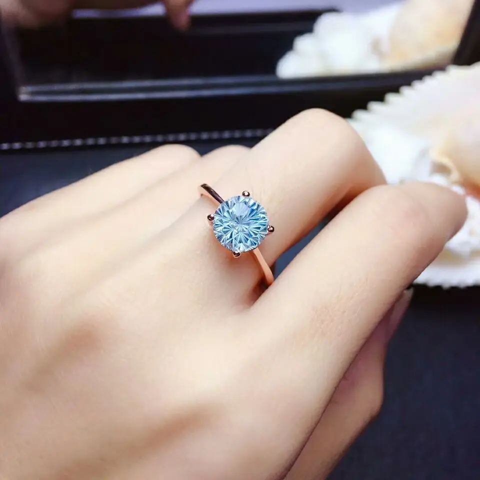 Rose gold Ring MeiBaPJ Природный фейерверк небо украшения с голубым топазом Набор 925 Чистое серебро Кольцо Кулон ожерелье 2 Костюмы Свадебные украшения для женщин - Цвет камня: Rose gold Ring