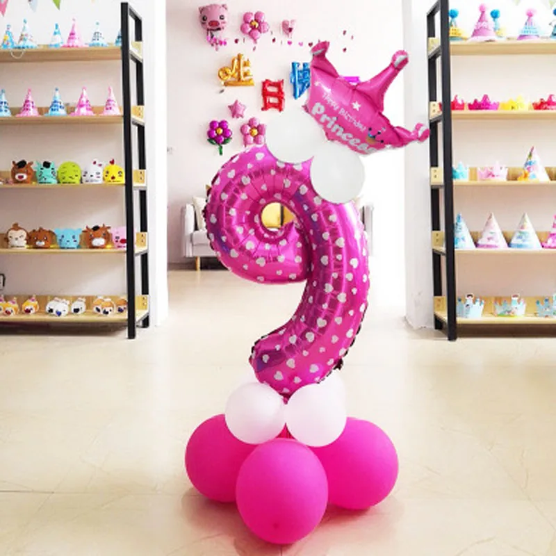 Pink9 Tofok 1 комплект DIY вечерние воздушные шары синий розовый день рождения свадьба воздушный шар из фольги Корона шары Дети мальчик девочка вечерние шары с цифрами - Цвет: Pink9