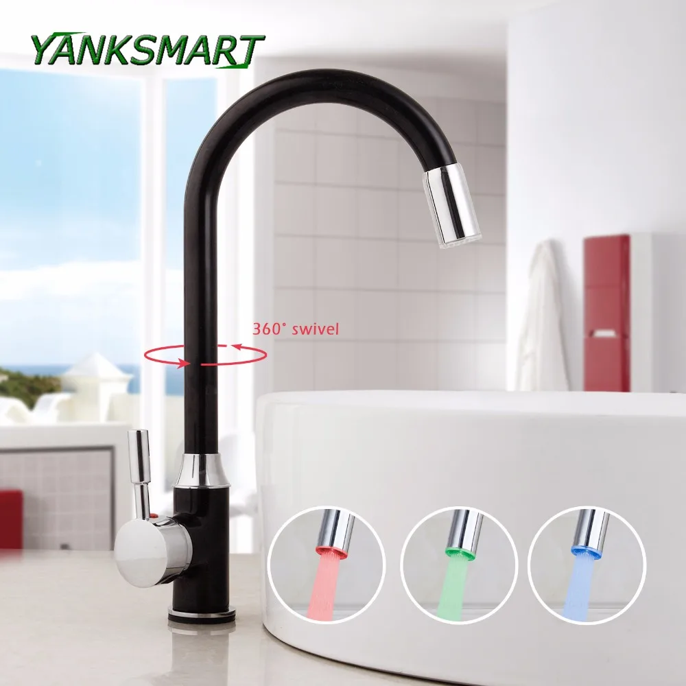 Кухонный Смеситель YANKSMART с поворотным носиком светодиодный кран для раковины