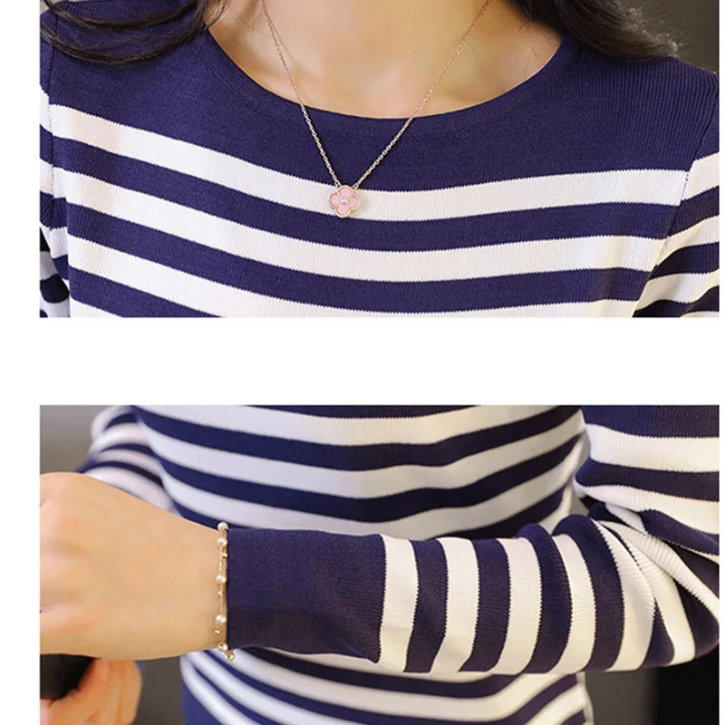 

2018 Spring Autumn Striped Sweaters Long Sleeve O-neck Knitted Pullovers Sweaters Female Loose Casusal Knit Sweaters FP0932