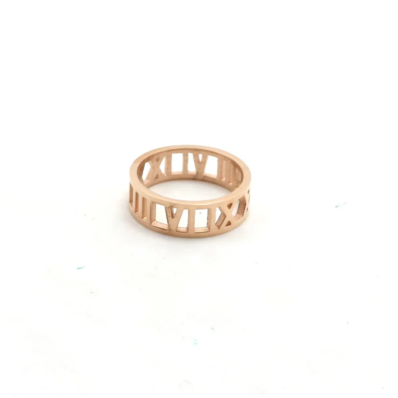 rose gold Модные кольца с римскими цифрами, розовое золото, кольца из нержавеющей стали для мужчин и женщин, кольца для влюбленных, ювелирные изделия, аксессуары - Цвет основного камня: rose gold