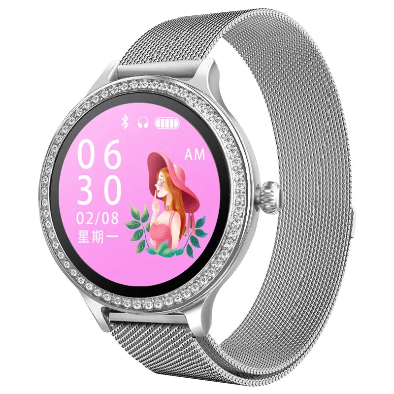 silver stainless Умные часы для женщин M8, пульсометр, шагомер, умные часы, напоминание о звонках, Bluetooth, умные часы, кожаный ремешок для телефона Android IOS - Цвет: silver stainless
