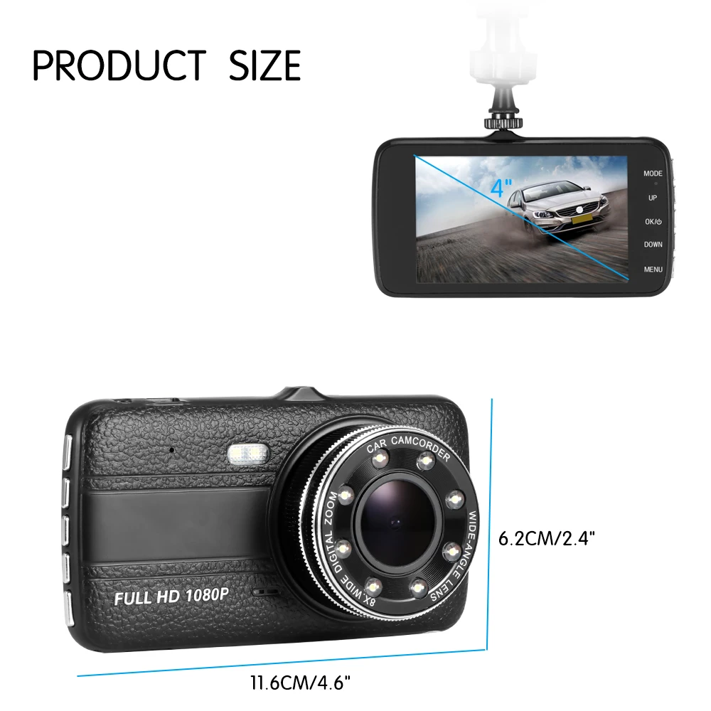 Автомобильный видеорегистратор с двумя камерами 1080 P 3 дюйма 150 градусов 6