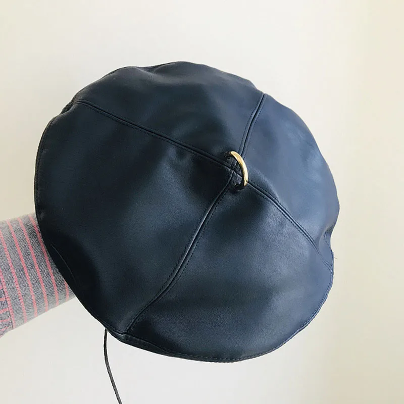 Dark Blue Новинка, женский берет на любой сезон, шикарный, из искусственной кожи, французский стильный берет на лето и зиму, шапка для девочки, берет бини, шапка 55-59 см - Цвет: Dark Blue