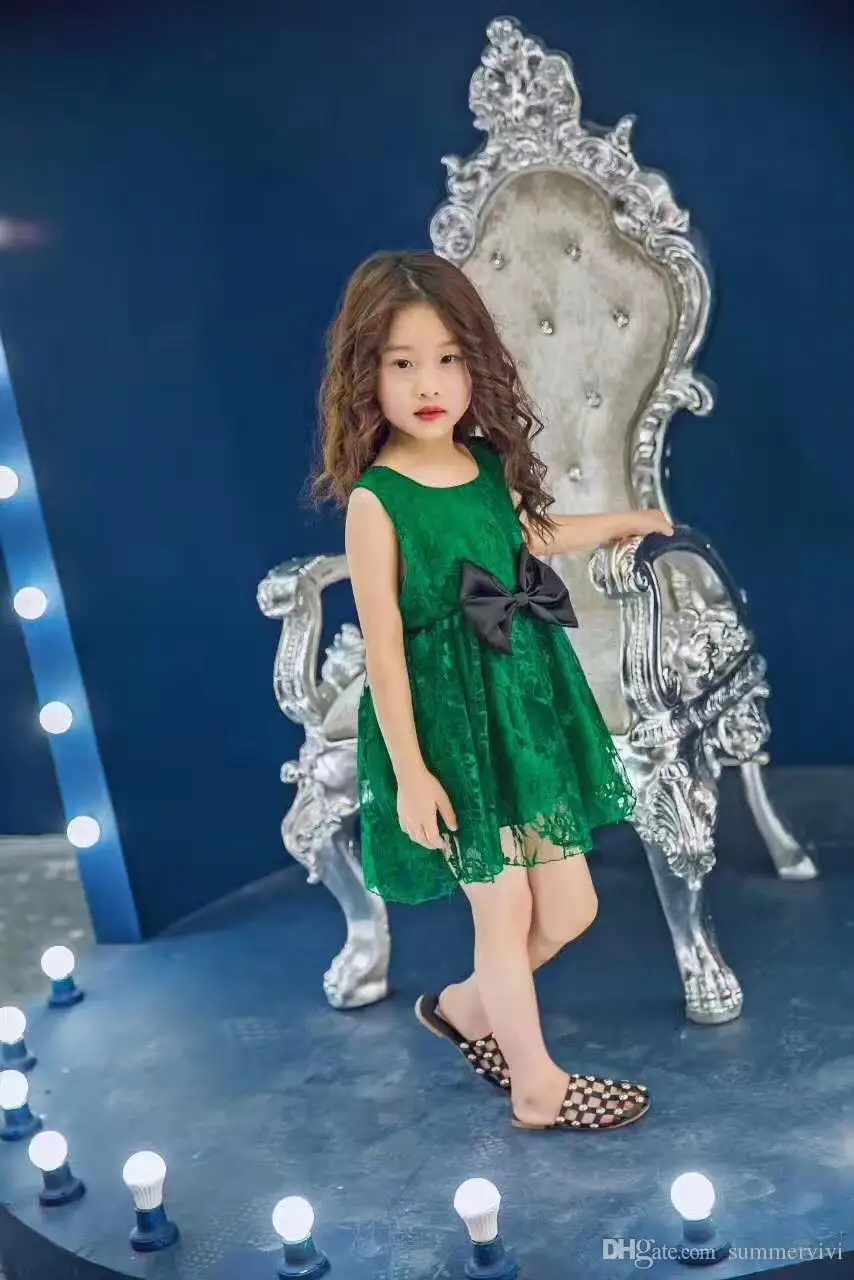 Детские девушки цветы платья 2017 летние дети луки кружева принцесса жилет платье