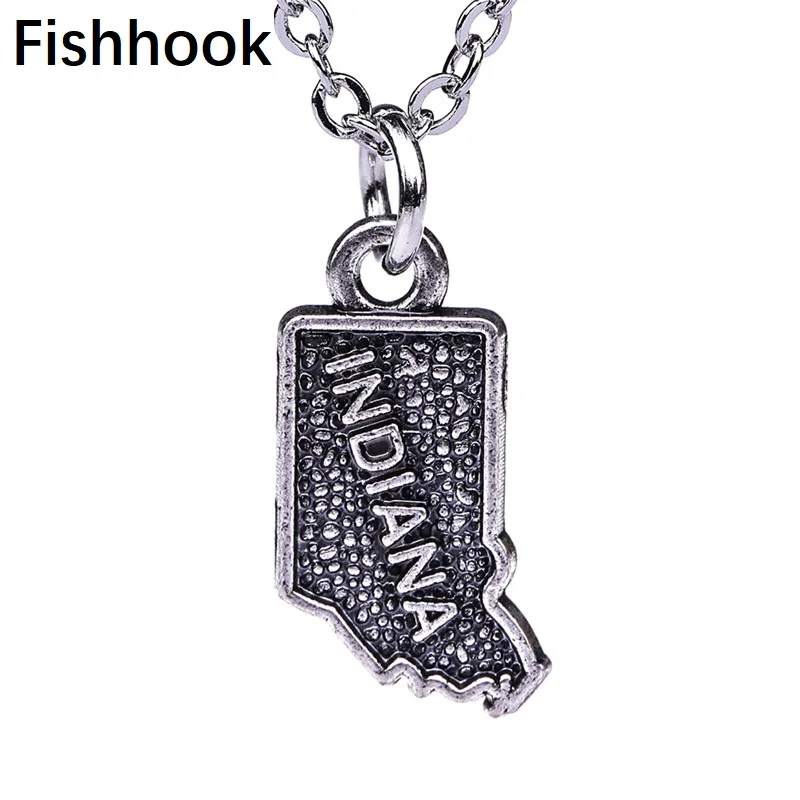 Модные ювелирные изделия Fishhook ожерелья с картой штата США Индиана подвески
