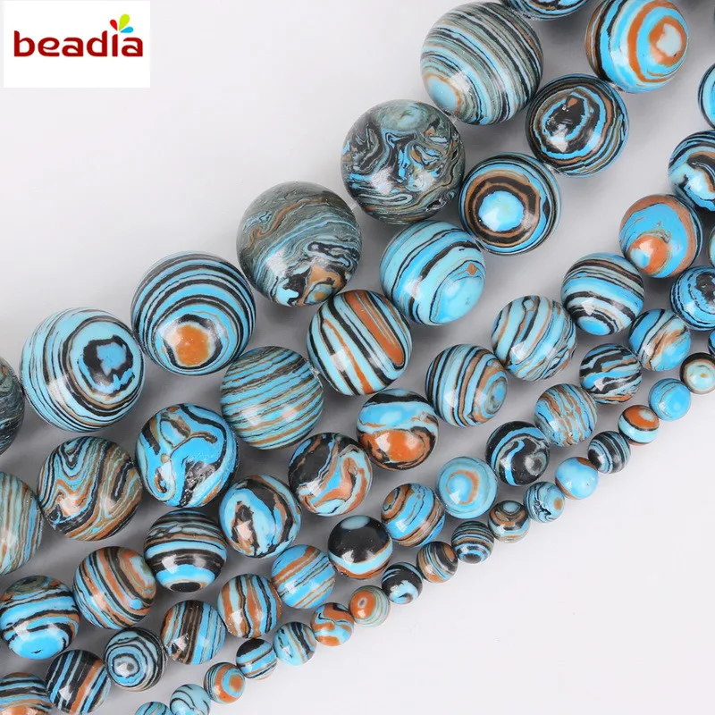 Бусины из синтетического голубого малахита диаметром 4/6/8/10/12 мм отверстие 1 32-95 |