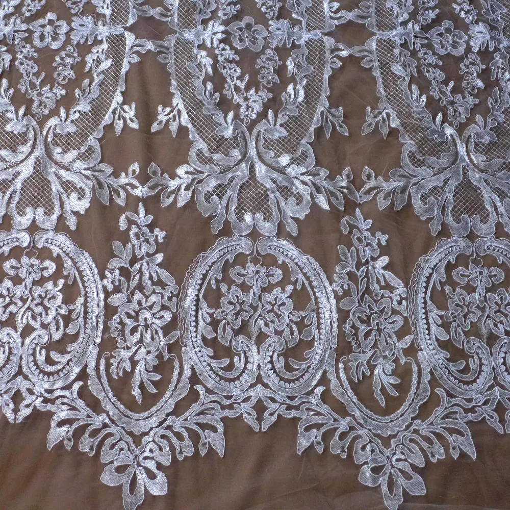 

La Belleza New off white/ black/beige card beads pearls handmade wedding/ evinging/show dress lace fabric 51'' width 1 yard