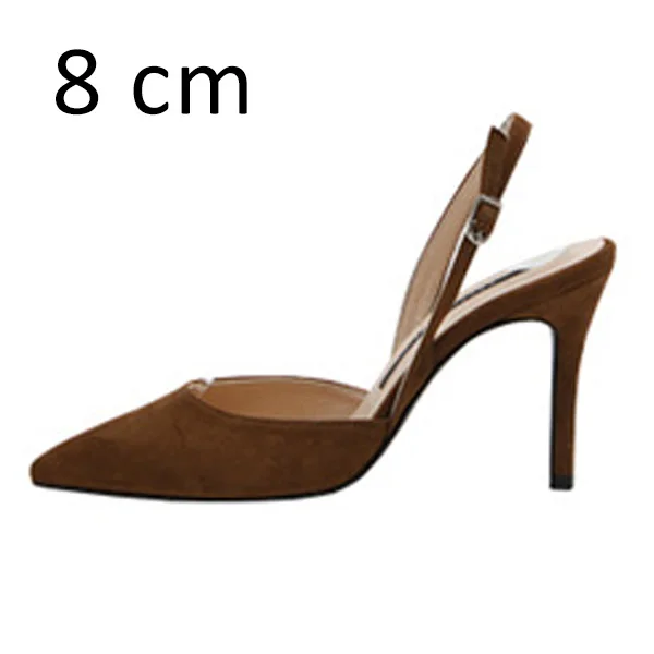 Brown Pumps 8cm Для женщин женские туфли-лодочки; пикантные летние туфли на высоком каблуке; Фирменные женские туфли на выход с ремешком на пятке, острый носок Туфли с ремешком и пряжкой модельные туфли для женщин размера плюс - Цвет: Brown Pumps 8cm