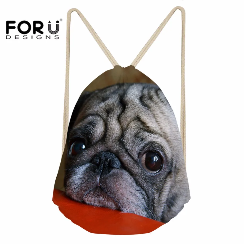 FORUDESIGNS/спортивная сумка-мешок на шнурке маленькие дети мальчики девочки для езды на велосипеде бег на открытом воздухе Прекрасный Мопс печать тренажерный зал мешок фитнес сумка