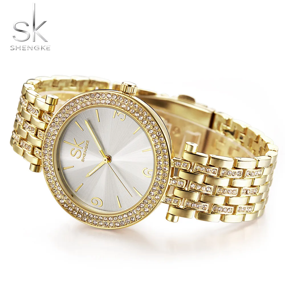 Shengke женские часы Роскошные Relogio Feminino розовое золото браслет Кварцевые модное