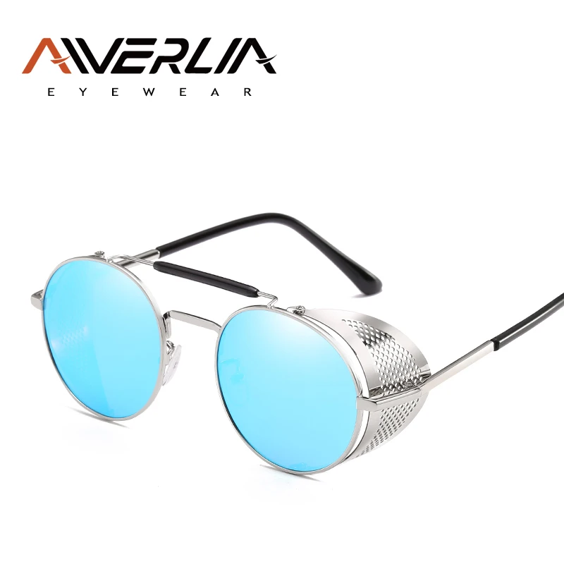 C7Blue AIVERLIA стимпанк Солнцезащитные очки панк металлические щиты солнцезащитные очки для мужчин и женщин брендовые дизайнерские круглые очки UV400 Gafas de Sol AI57 - Цвет линз: C7Blue