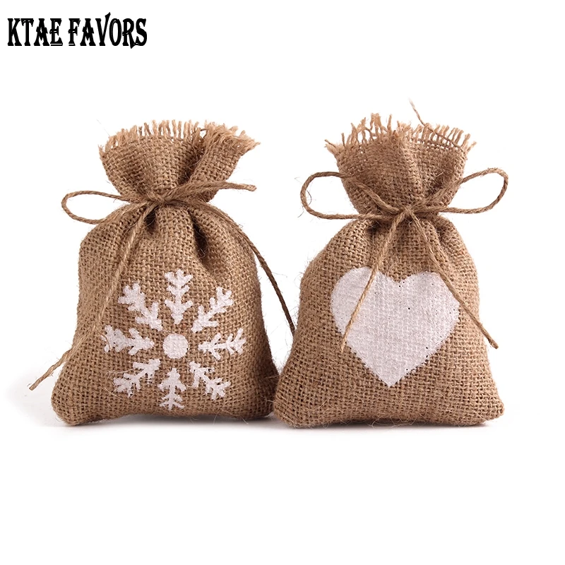 

50X Love Heart Eco-Friendly Jute Burlap Bags Wedding Favor Candy Pouch Gift Bags Baby Shower Vintage Rustic Wedding Decoration