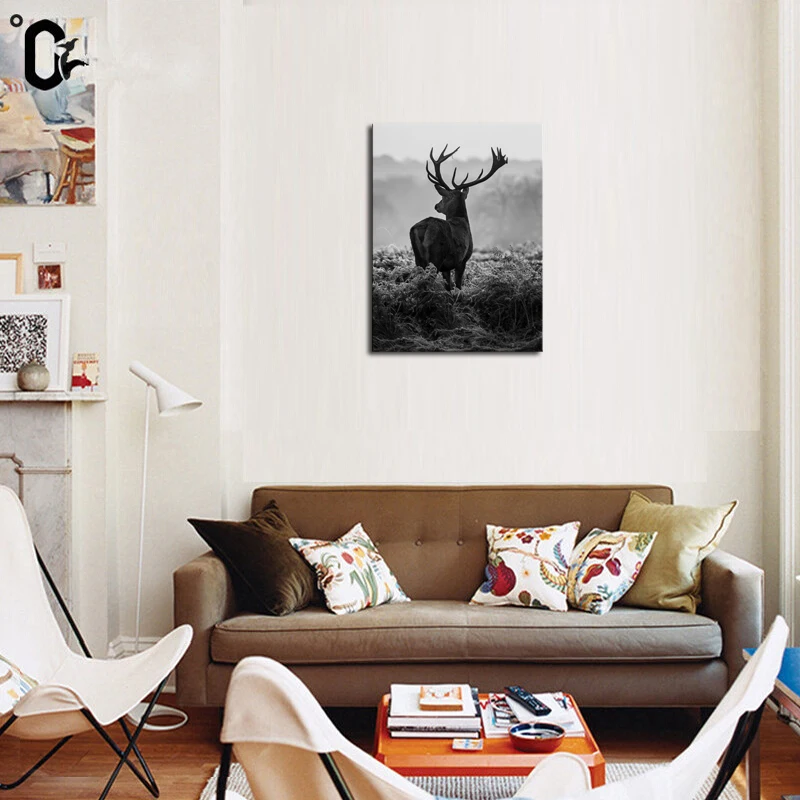 Framed 1 Panels Artwork High Quality Modern Wall Art On Canvas Animal Oil Painting Deer Hang Pictures Room Decor | Дом и сад