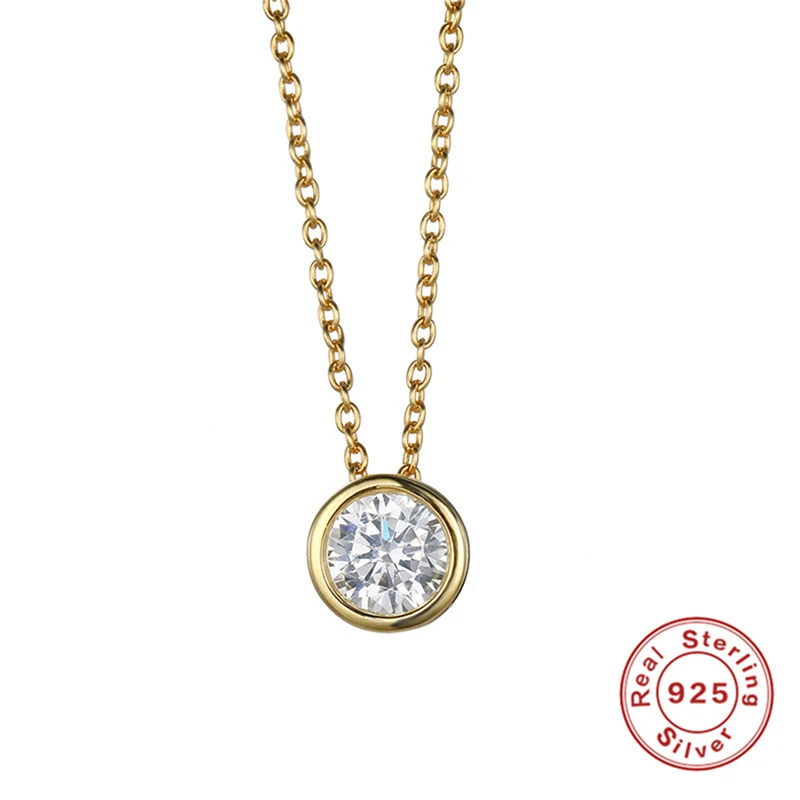 gold plated BOAKO Новое Серебряное колье 925 пробы ожерелье простое круглое CZ циркониевое ожерелье Женская Золотая цепочка Свадебные ювелирные изделия ожерелье - Окраска металла: gold plated