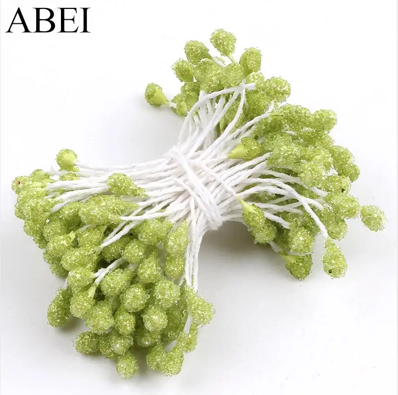 Light Green 100 шт./лот 5 мм Блестящий стеклянный цветок Stamen Pistil цветочный свадебный торт Скрапбукинг Украшение для открыток искусственный цветок DIY материал - Цвет: Light Green