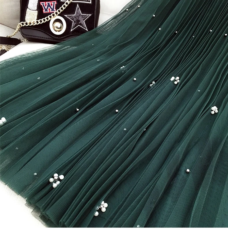 UPPIN Женская юбка из тюля с бисером летняя юбка из тюля женская серая белая платье-пачка украшенное жемчугом эластичная талия винтажная плиссированная юбка