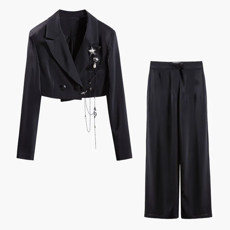 Женский короткий Блейзер на пуговицах черный пиджак ручной работы | Женская