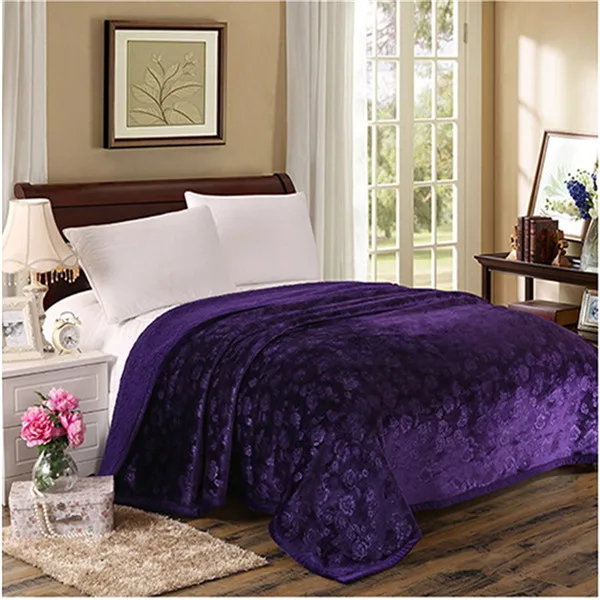 Dark Purple 550GSM микрофибра плюшевые шерпа пледы одеяла тиснением фланелевые одеяла для двойной Кровати мягкие теплые зимние клетчатые меховые одеяла - Цвет: Dark Purple