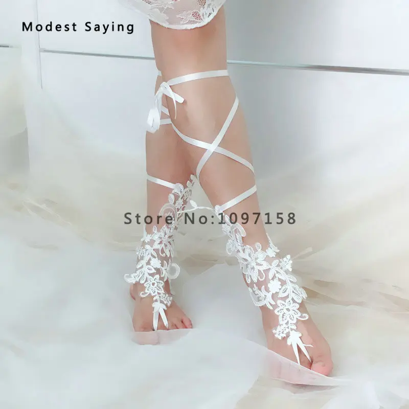 Unique Ivory One Pair Lace Beach Wedding Barefoot Sandals 2018 Wear Shoes Footwear Anklets Accessories | Украшения и аксессуары