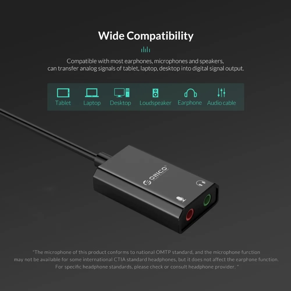 Внешняя звуковая карта ORICO USB с портом для гарнитуры + 1 разъем микрофона 3 5 мм