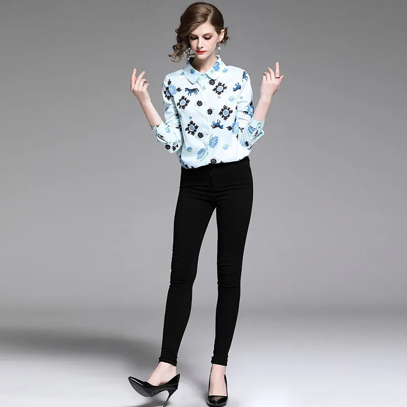 Женская офисная блузка Willstage Деловая с длинным рукавом и рисунком лошади лето