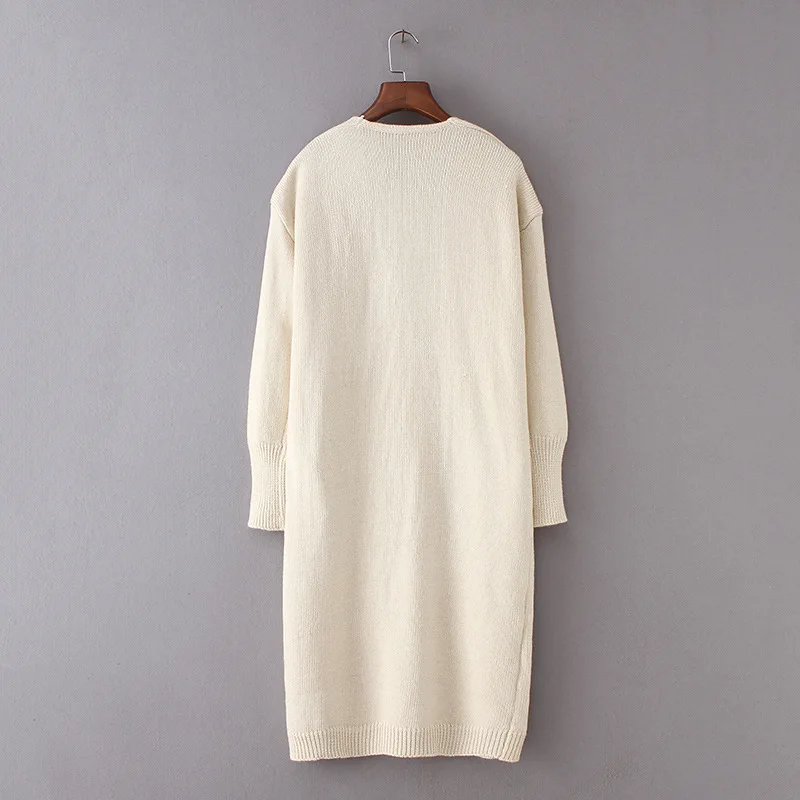 Новый V воротник свитера пальто карман чисто женский длинный кардиган #131077 |