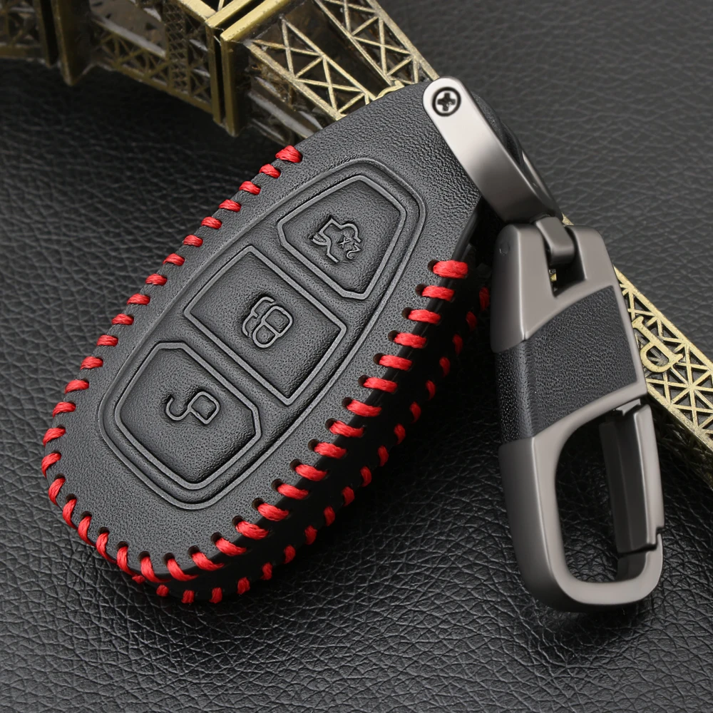 Genuine leather Car Key Smart Remote Case Cover For Ford Fiesta Focus 3 4 MK3 MK4 Mondeo Ecosport Kuga ST | Автомобили и