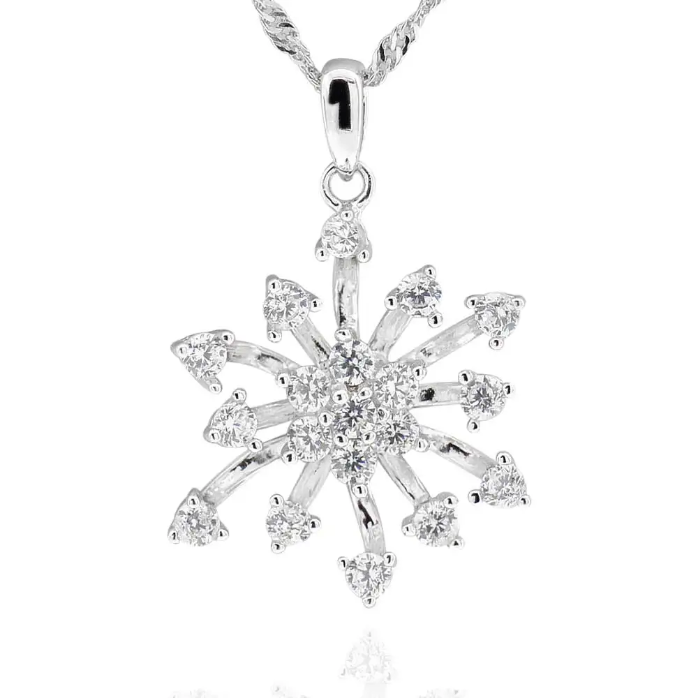 Стерлинговое Серебро Круглый Кубический циркониевая Снежинка Кулон ожерелье 18