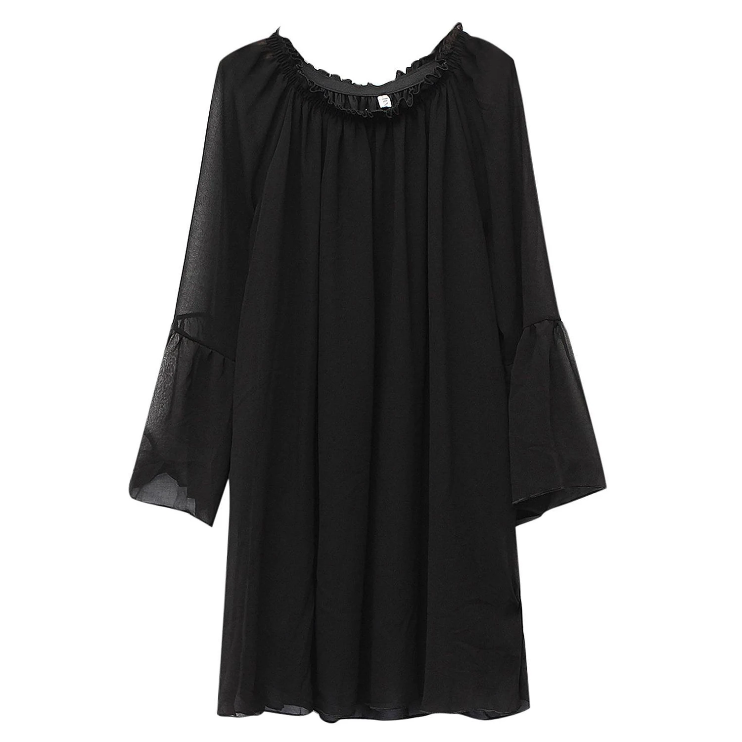 S-3XL 4 Color 2016 Summer Women Sexy Off Shoulder Slach Neck Chiffon Pleated Long Sleeve Loose Mini Short Dress Vestidos | Женская