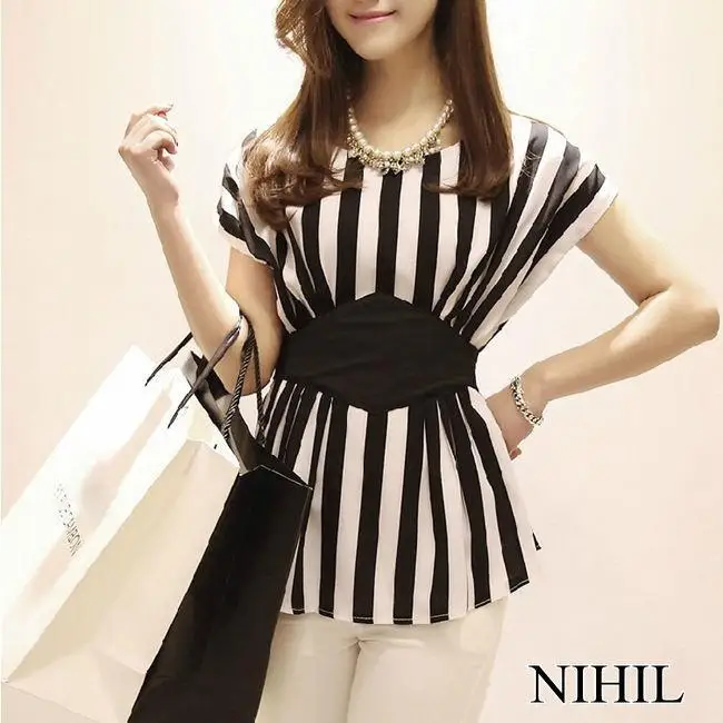 Женская шифоновая блузка в полоску без рукавов|women blouses|blouses plusblouse casual |