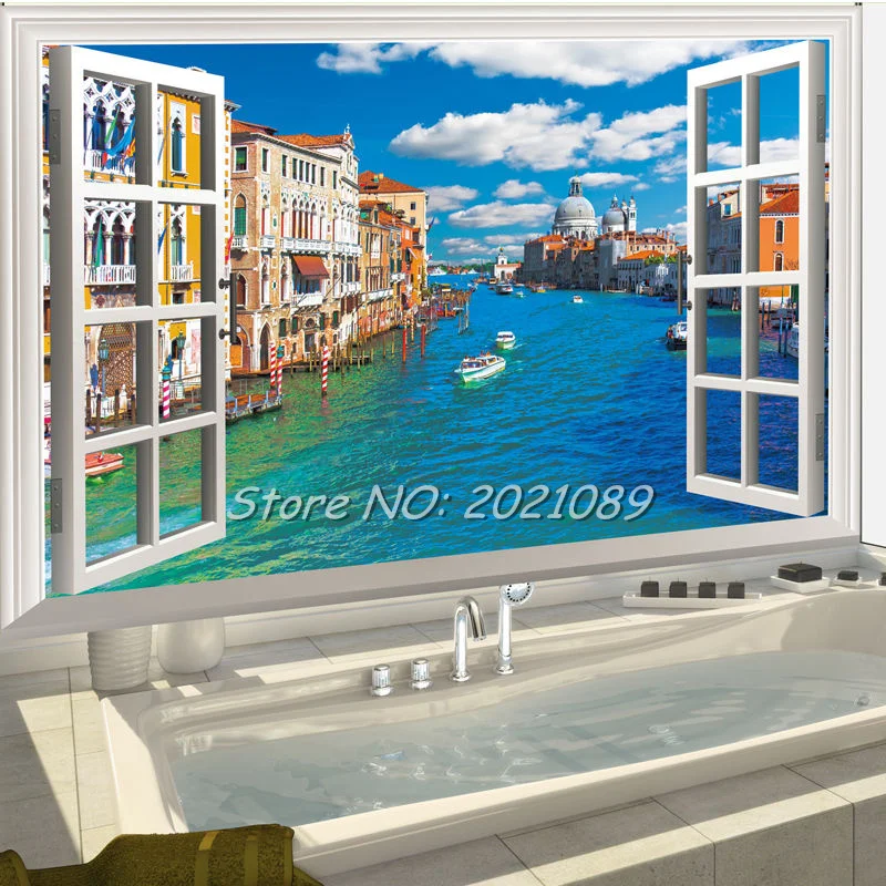 Новый 2016 городской River 3D оконные наклейки на стену Пейзаж Венеция Италия съемные