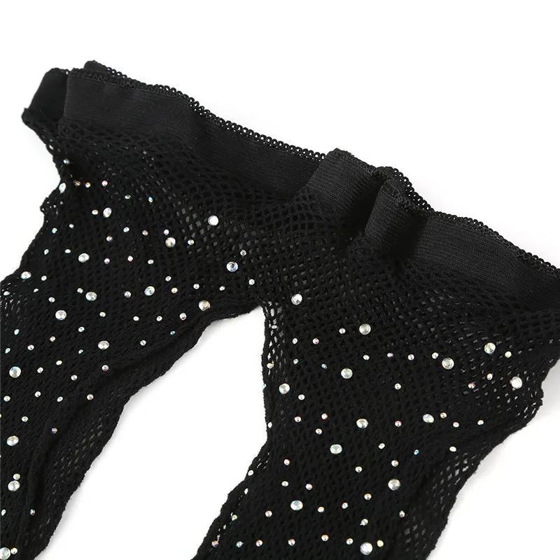 Женские ажурные колготки с открытой промежностью черные сетчатые со стразами