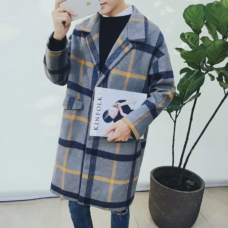 Новое зимнее пальто для мужчин модная клетчатая приталенная Повседневная теплая