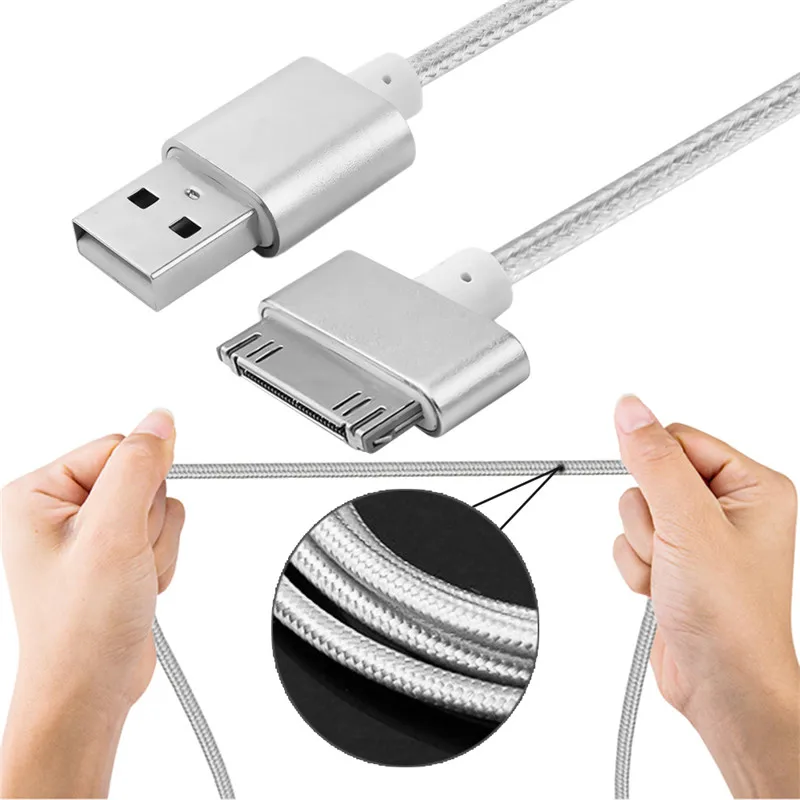 USB кабель нейлоновая оплетка 2A кабель передачи данных для быстрой зарядки для iPhone 4 4S 3GS iPad 2 3 iPod Nano itouch 30 Pin кабель-адаптер