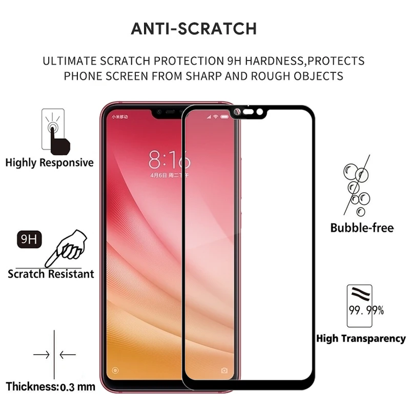 2 шт. 100% оригинальное закаленное стекло с полным покрытием для Xiaomi Mi 8 Lite защита