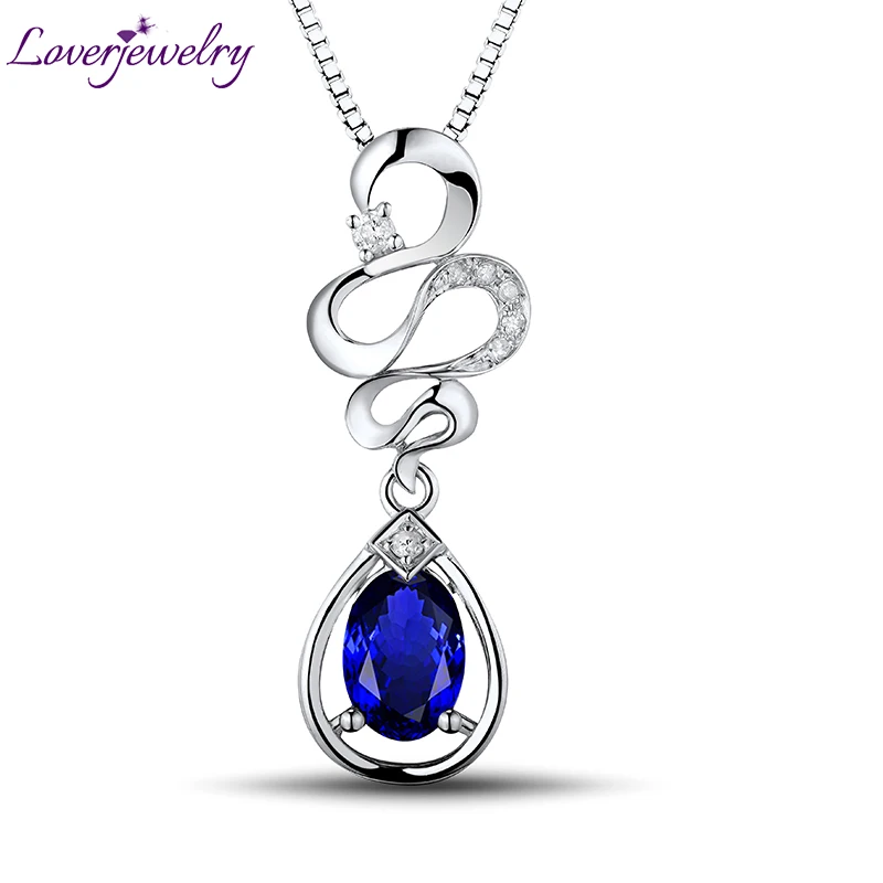 LOVERJEWELRY бриллианты из белого золота с танзанитом 5x7 мм|Подвески| |