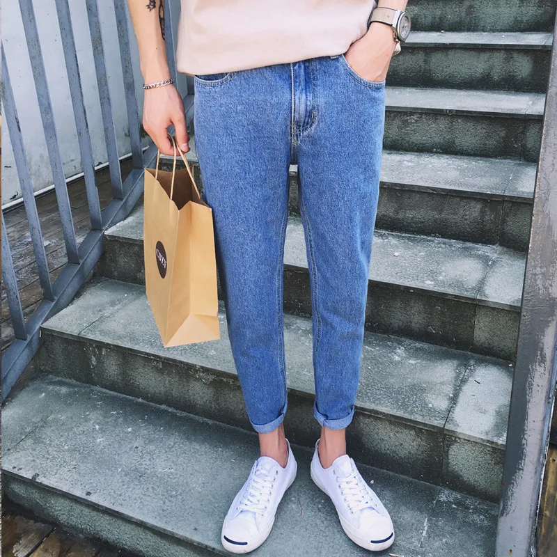 Fashion 2020 Summer Casual Students art blue color jeans men's Hip Hop feet harem pants Teenagers washing S-XXL | Мужская одежда