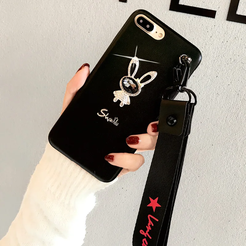 Алмаз кролик чехол для iPhone 8 плюс украшенный стразами телефон ремешок PLUS |
