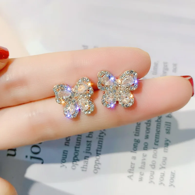 

New Luxury Crystal Rose Gold Stud Earrings Butterfly Earrings For Women 2020 Party Korea Gold Silver Color Jewelry oorbellen