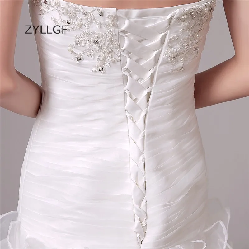 ZYLLGF Ruffles Organza Mermaid Wedding Dress Strapless Bridal Dresses Lace Up Back Vestido De Noiva 2017 With Beadings ZL9 | Свадьбы и