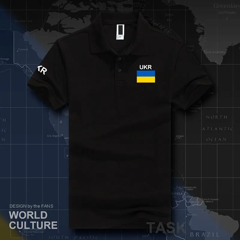 Украинские мужские рубашки поло с коротким рукавом, белые бренды, с принтом для страны, хлопок, Национальный командный флаг, новинка, UKR Ukrayina - Цвет: polo-Black