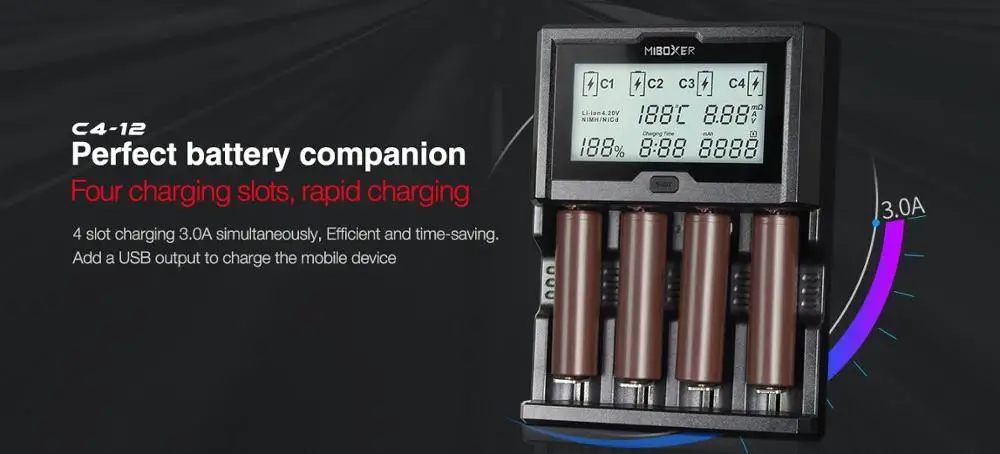 Miboxer C4S C4 plus C4-12 C8 зарядное устройство Смарт зарядное устройство для IMR18650 16340 10440 AA AAA 14500 26650 зарядное устройство - Цвет: C4-12