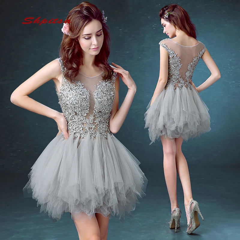 Grey Short Lace Cocktail Dresses Party Homecoming Graduation Women Prom Plus Size Coctail Mini Semi Formal | Свадьбы и торжества