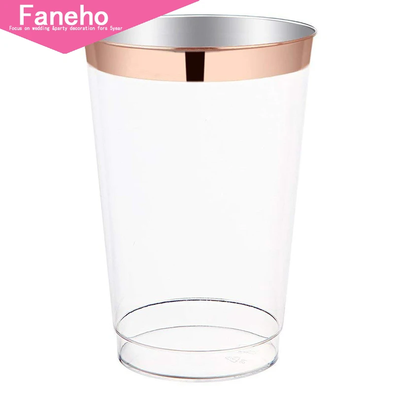 12oz Rose Gold Plastic Cups 100pack Clear with Rim-Wedding/Party Disposable Cups-Heavyweight | Дом и сад