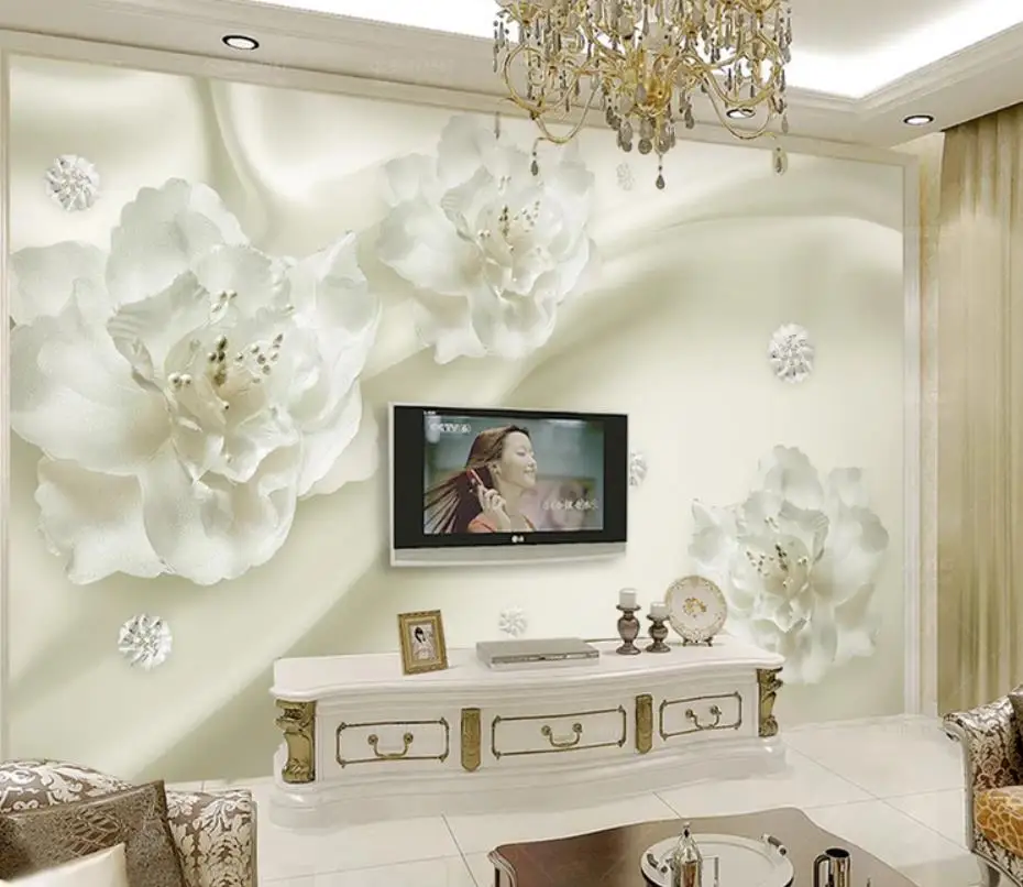 Beautiful silk flower European style 3d stereo TV background wall murals wallpaper | Обустройство дома