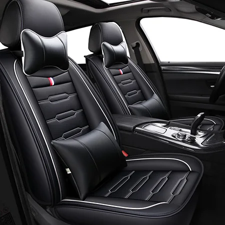 Black White Luxury Высококачественные автомобильные чехлы из искусственной кожи для Ford mondeo Focus 2 3 kuga Fiesta Edge Explorer fiesta fusion автомобильные аксессуары - Название цвета: Black White Luxury