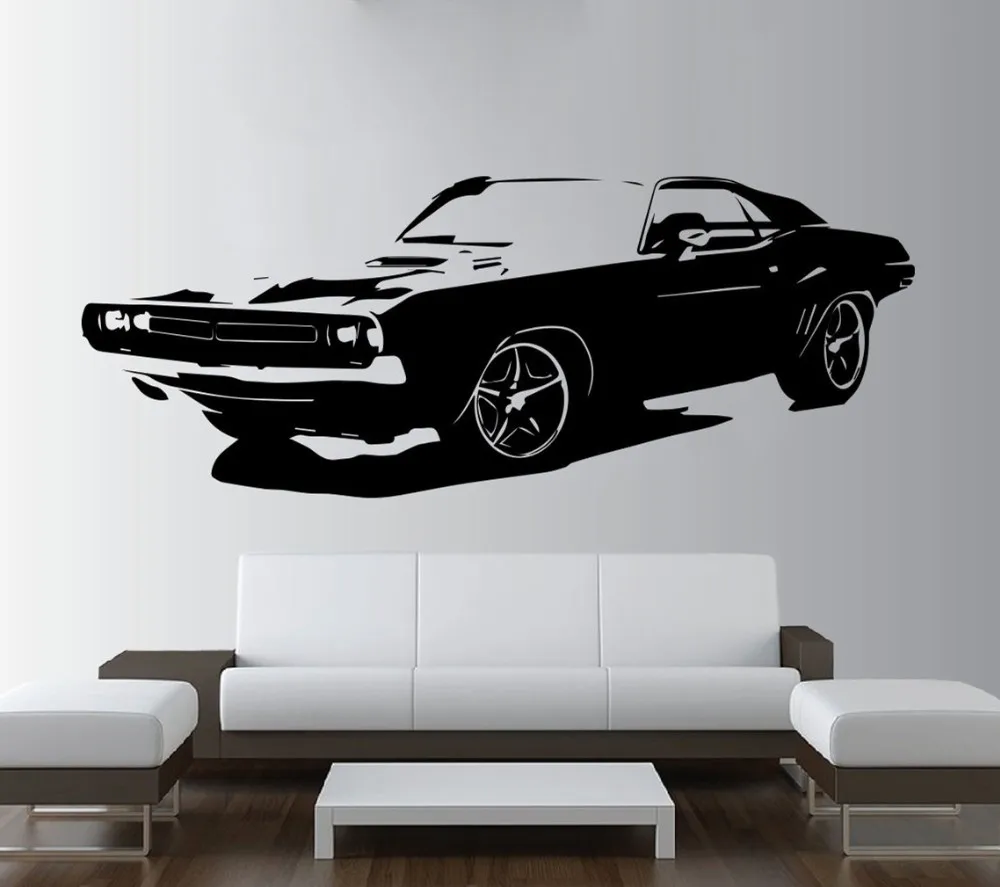 Съемный большой автомобиль Dodge Challenger Спальня Настенная Наклейка Искусство