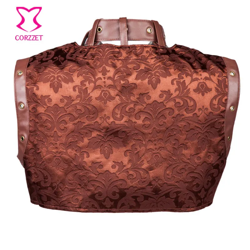 Корсет женский без рукавов из жаккардовой и искусственной кожи с высокой